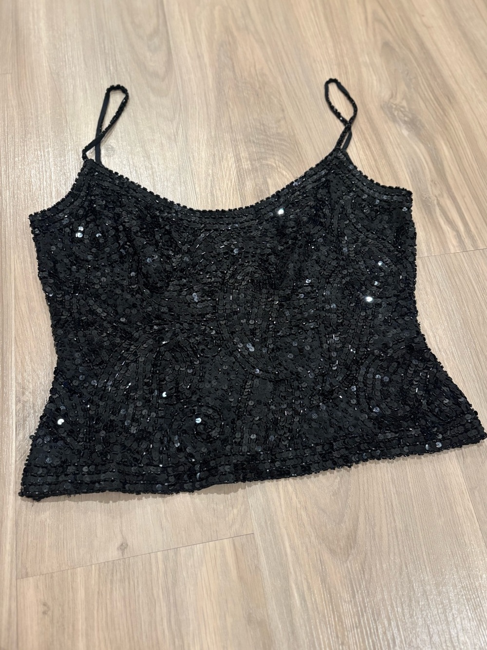 Vintage Oleg Cassini Black Sequin Spaghetti Strap Camisole